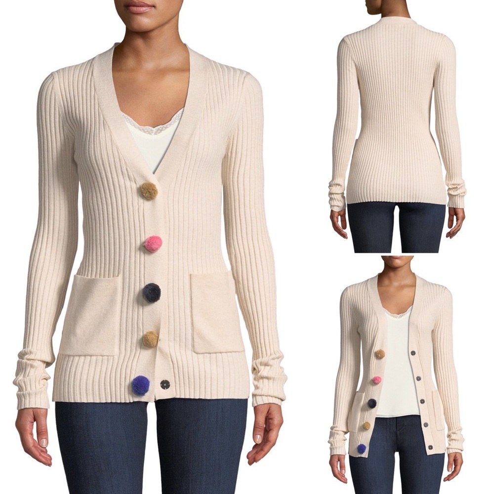 NWT Few Moda Pom Pom Snap Button Ribbed Cardigan